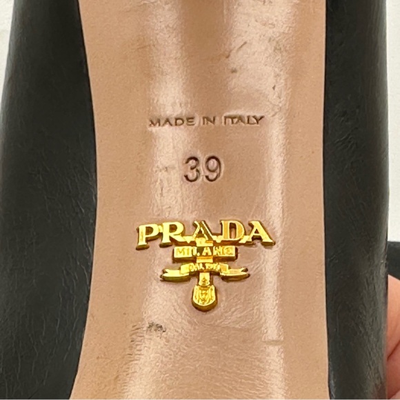 Prada Sz 9/EU 39 Black Leather Platform Pumps Chunky High Heel - Picture 7 of 9